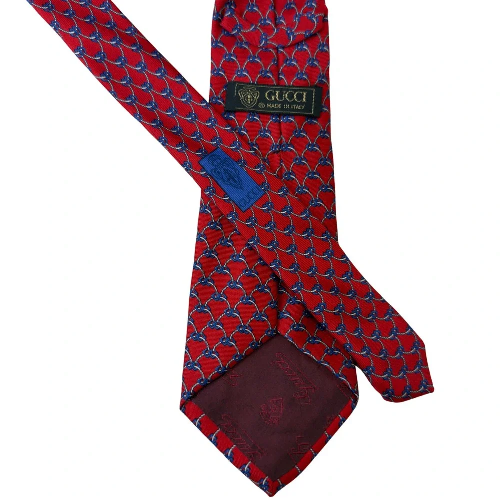 Gucci Mens Red Silk Rope Knot Bicycle Print Necktie Made in Italy